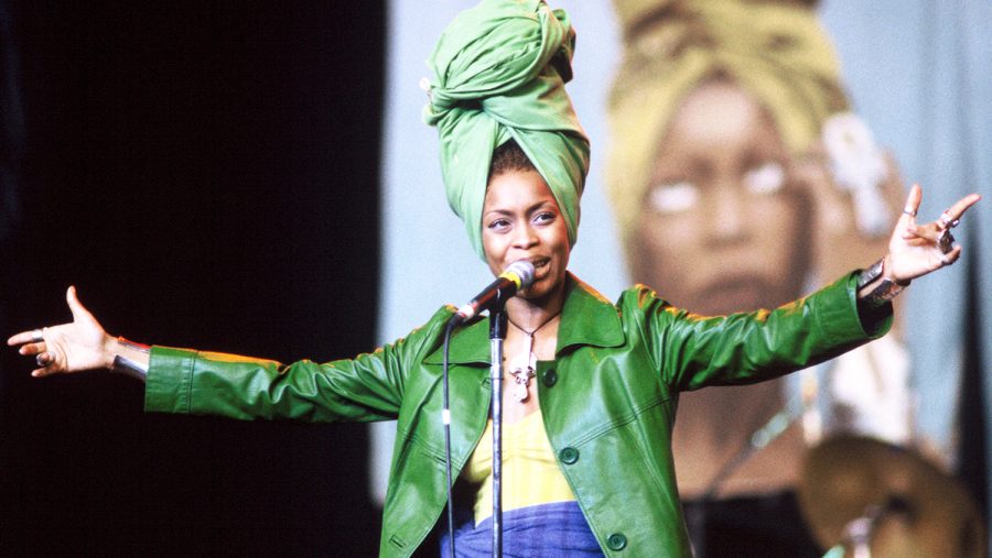 Erykah Badu performing at Shoreline Amphitheater on July 27, 1997 in Mountain View, Calif. Tim Mosenfelder/Getty Images