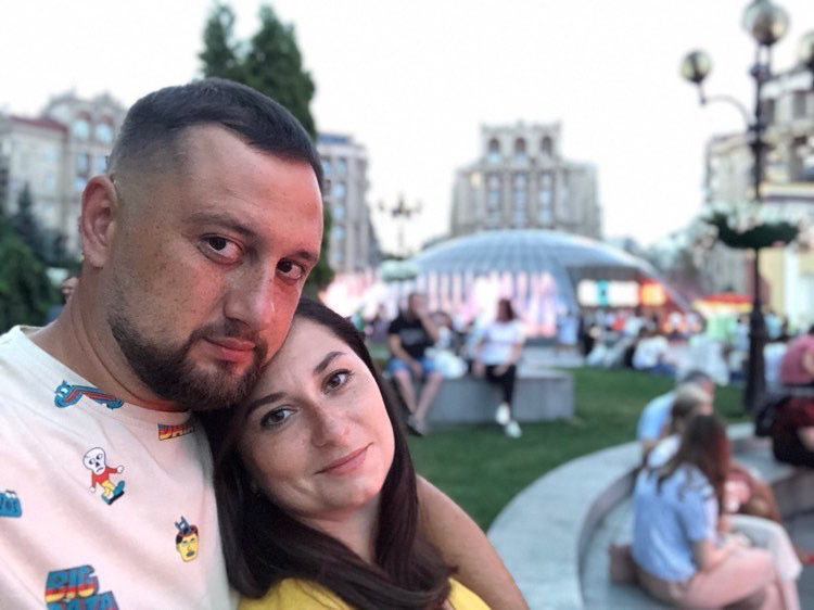 Orysia Kompanets with her husband in Kyiv last year