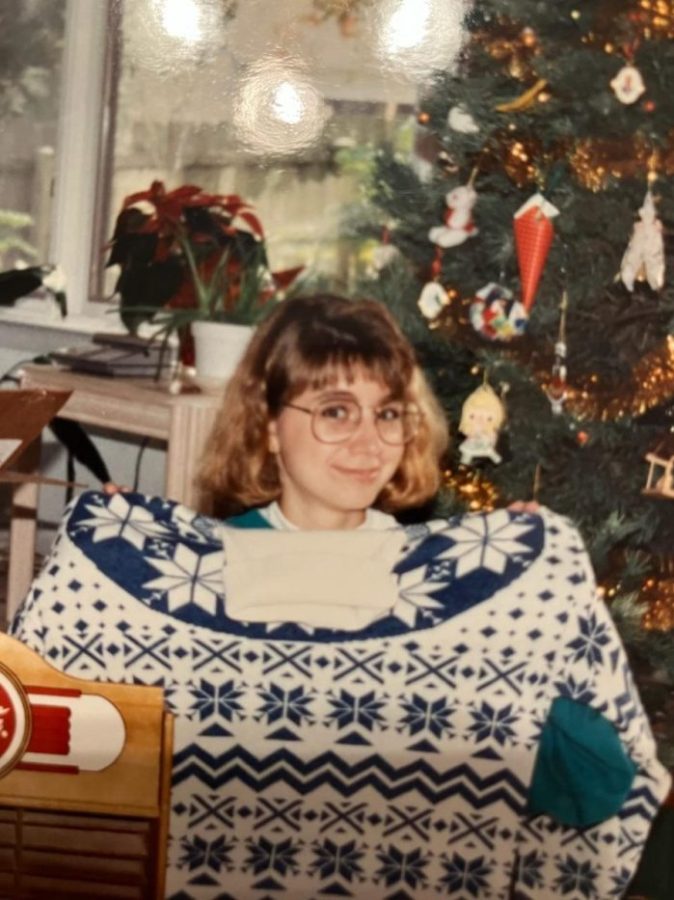 Susan shows off her new sweater on Christmas morning. She would be murdered in it less than three weeks later.