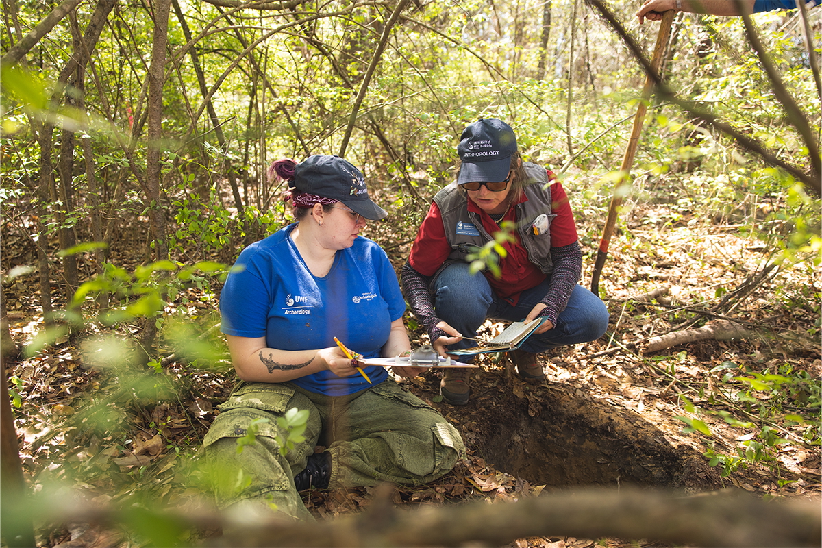 University of West Florida student and faculty researchers perform archaeological field work on the University's Pensacola campus. 
