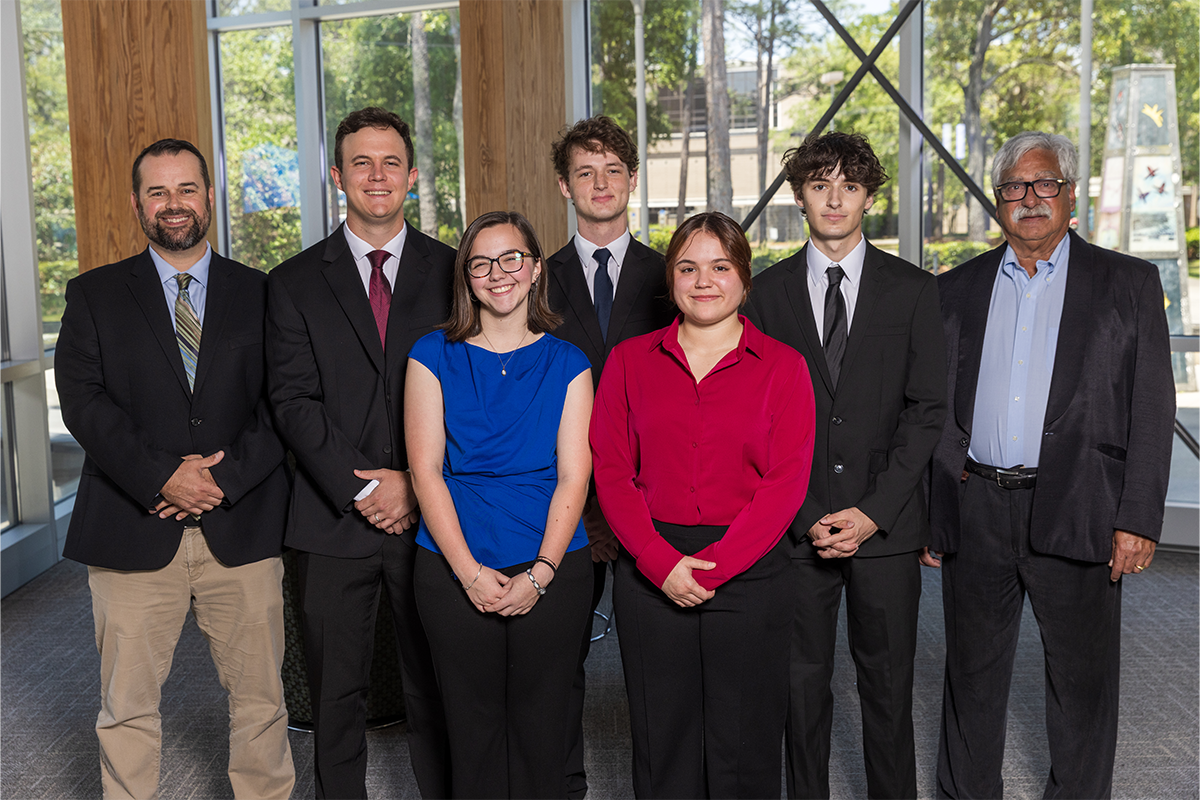 (left to right) Dr. Kenneth O'Connor, Mike Arnett, Alana Camp, Joel Havercroft, Bella Kendall, Josh Simon and Professor Gerry Goldstein